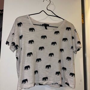 Forever 21 Elephant Print Black and Gray Crop Top